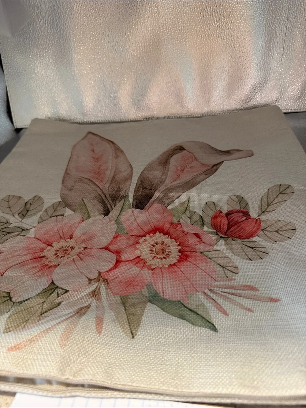 Floral Pink Bunny Ears Decorative Pillow Cover